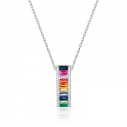 Luvente Multi-Colored Sapphire & Diamond Bar Pendant