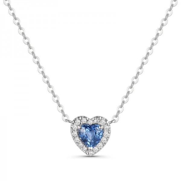 Luvente Sapphire & Diamond Heart Necklace