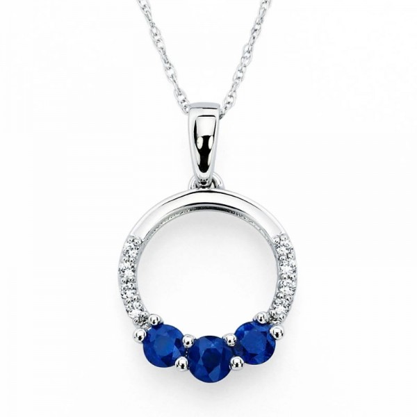 14KW Sapphire & Diamond Circle Pendant
