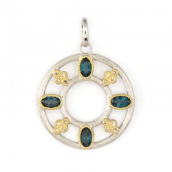 SS/18KY Blue Topaz & Diamond Quad Pendant