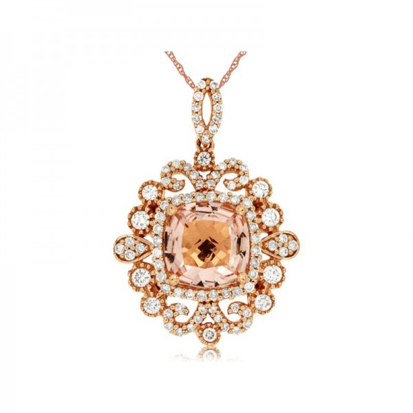 14KR Morganite & Diamond Pendant