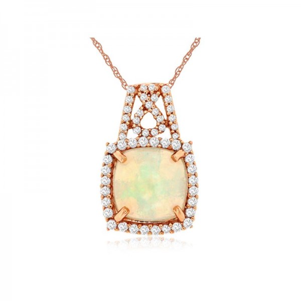 14KR Opal & Diamond Pendant