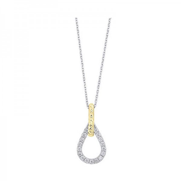 Diamond Teardrop Twisted Interlocking Pendant Necklace In 14k Two-Tone Gold (1/7ctw)