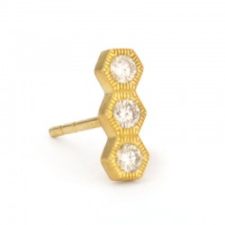 18KY Petite Diamond Three Hexagon Stud Earring