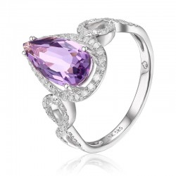 Luvente Amethyst & Diamond Halo Ring