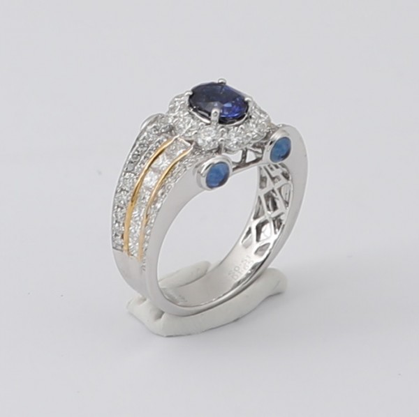 14K White and Yellow Gold Sapphire and Diamond Ring