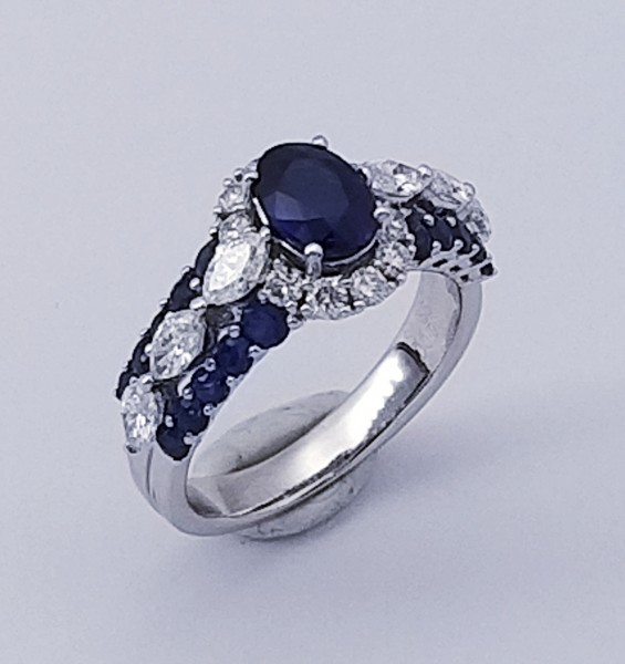 14K White Gold Sapphire and Diamond Ring