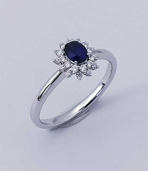 14K White Gold Sapphire and Diamond Ring