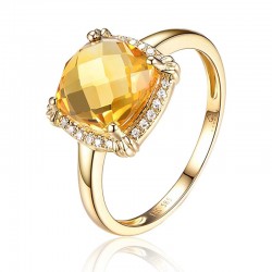 Luvente Citrine & Diamond Halo Ring