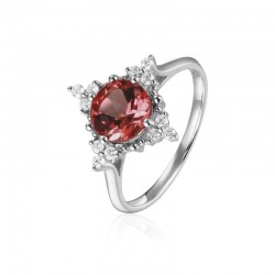 Luvente Garnet & Diamond Halo Ring