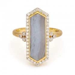 18KY Blue Lace Agate & Diamond Ring