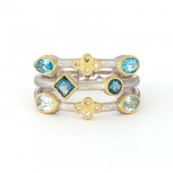SS/18KY Three Row Blue Topaz Ring