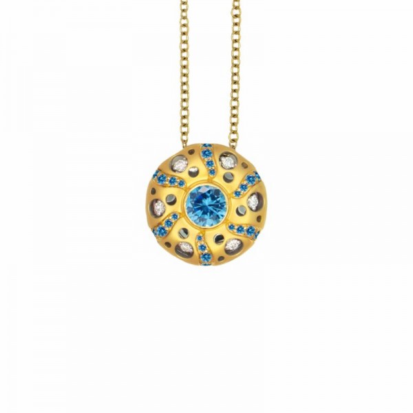 Mirror Collection Blue Topaz Circle Drop Pendant