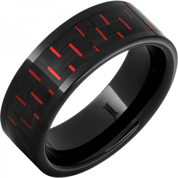 Black Diamond Ceramic™ Pipe Cut Black & Red Carbon Fiber Inlay Band