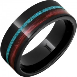 Black Diamond Ceramic™ Pipe Cut Cabernet Barrel Aged & Turquoise Inlay Band