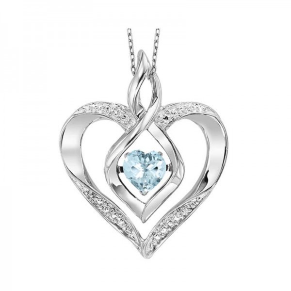 Silver March birthstone heart pendant