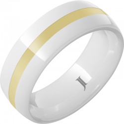 White Diamond Ceramic™ Domed Yellow Gold Inlay Band