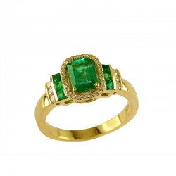 14KY Diamond & Emerald Ring