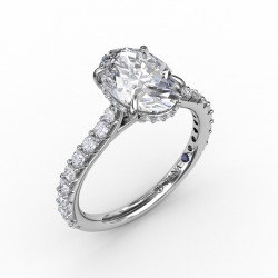 Classic Oval Diamond Solitaire Engagement Ring With Hidden Pave Halo