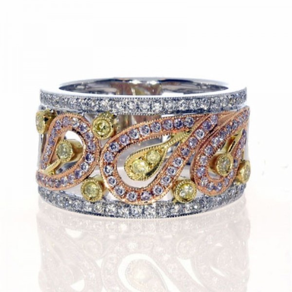 18K Tri-Tone Pink, Yellow & White Diamond Fashion Ring