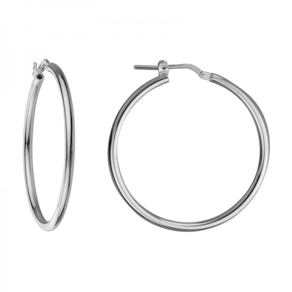 Silver Medium Hoop Round Tube Earrings