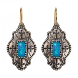 Sterling Silver Opal Doublet Floral Cross Earrings