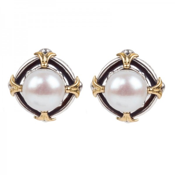 Women's  Kleos Collection Silver & 18KY Gold Pearl Stud Earrings