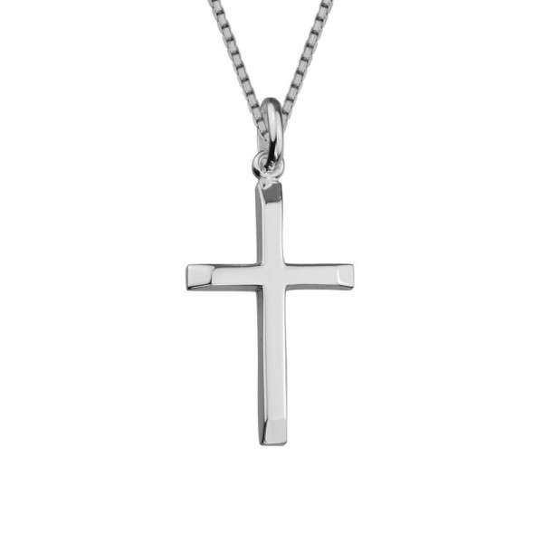 Sterling Silver Plain Cross with Beveled Edge on 18