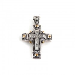 Men's Sterling Silver & Bronze Dotted Detail Cross Pendant