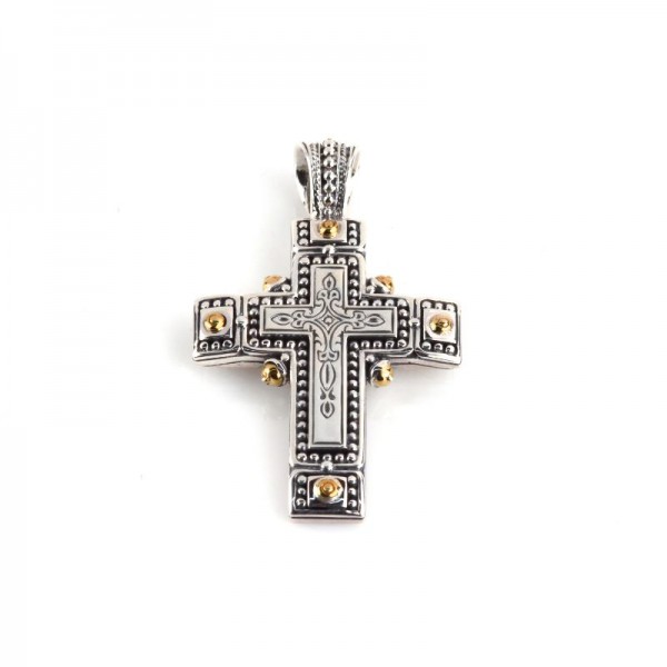 Men's Sterling Silver & Bronze Dotted Detail Cross Pendant