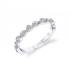 14K White Diamond Band With Miligrain Edge 9 Round Diamonds .16ct tw