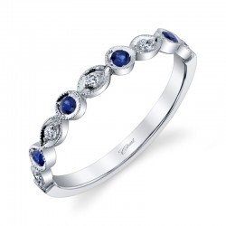 14K White Gold Milgrain Diamond & Sapphire Band .06ct tw Diamonds & .14ct tw Sapphires