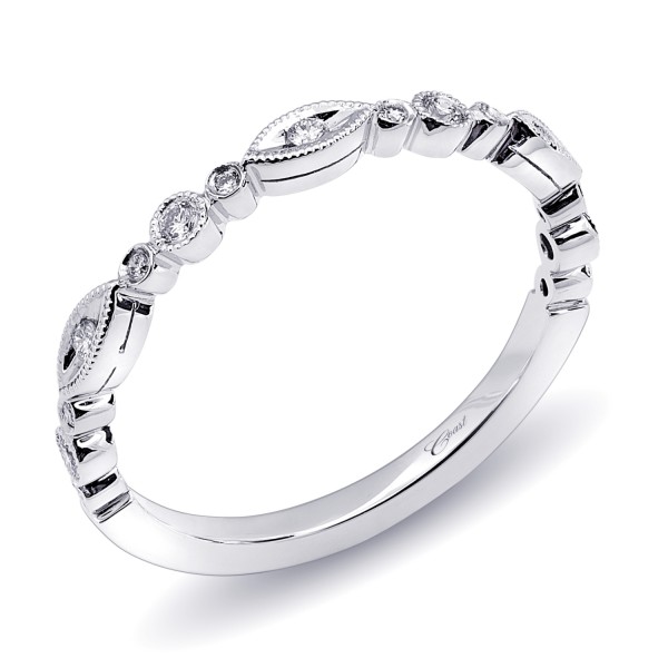 14K White Gold Milgrain Diamond Band .11ct tw 21 Round Diamonds