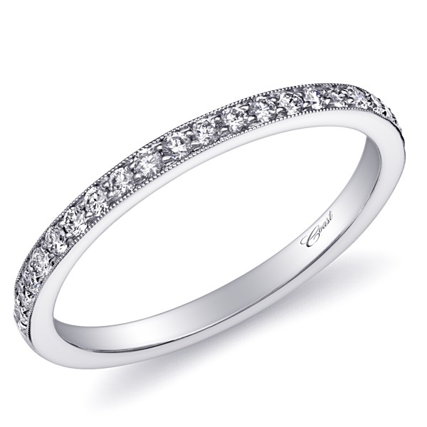 14K White Gold Milgrain Diamond Band .20ct tw 21 Round Diamonds