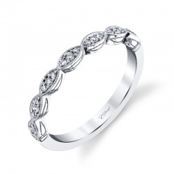 14K White Diamond Band With Miligrain Edge 21 Round Diamonds .12ct tw F