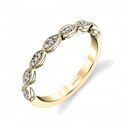 14K Yellow Gold Diamond Band With Miligrain Edge 21 Round Diamonds .12Ct Tw