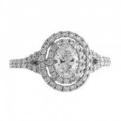 14KW Oval Double Halo Diamond Engagement Ring