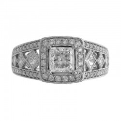 14KW Princess Cut Halo Diamond Engagement Ring