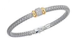 Sliver Ridged Weave Bangle With .29Ctw Diamond Station And 18K Gold Rondells