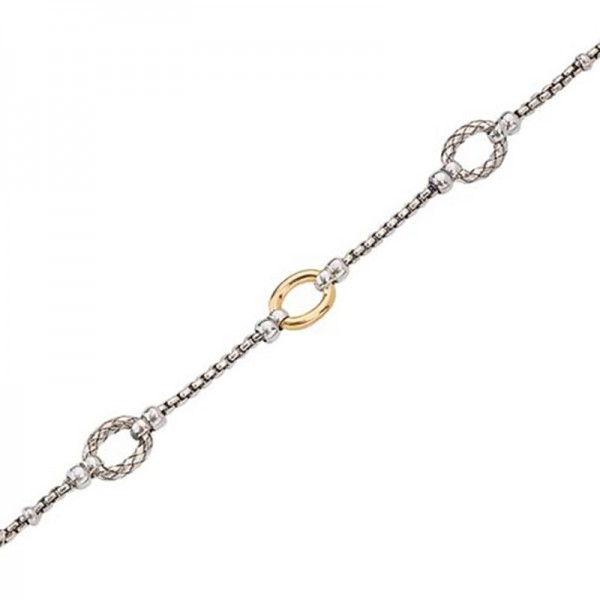 18K Yellow Gold And Sterling Silver Single Box Chain Bracelet