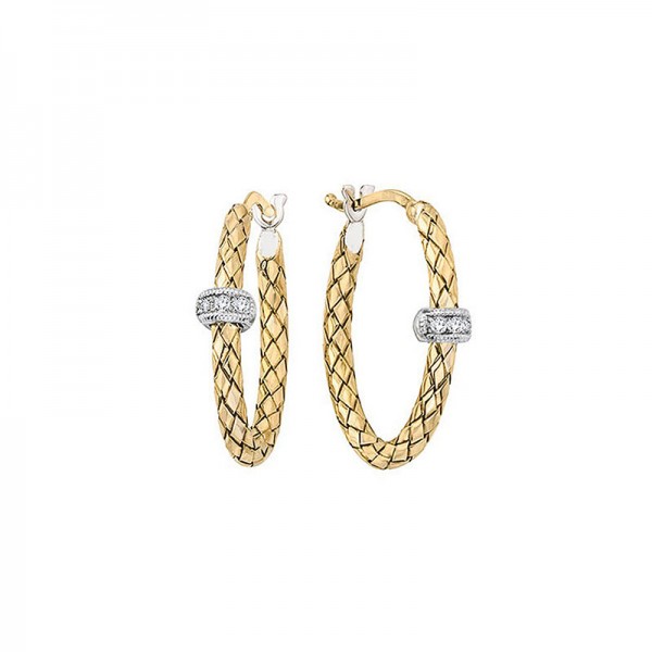 18K Yellow Gold And Sterling Silver And .06 Cttw Diamonds Oval Shaped Earrings