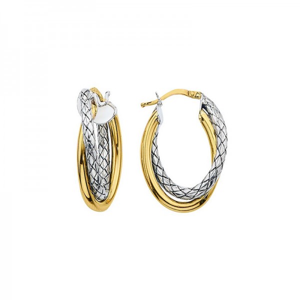 18K Yellow Gold And Sterling Silver Double Oval Crossover Earrings