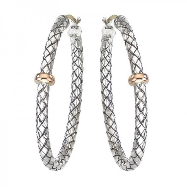 Sterling Silver/18KY Large Oval Basket Weave Hoop Earrings