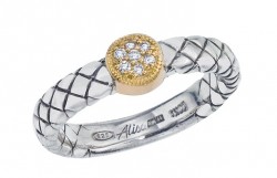 Sterling Silver Basketweave Ring With .07Ctw In 18K Round Center