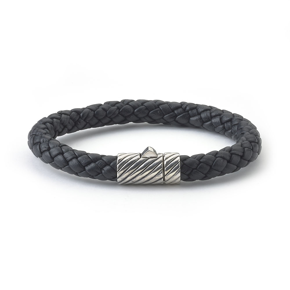 Samuel B. Sterling Silver Men s Black Leather Bracelet with