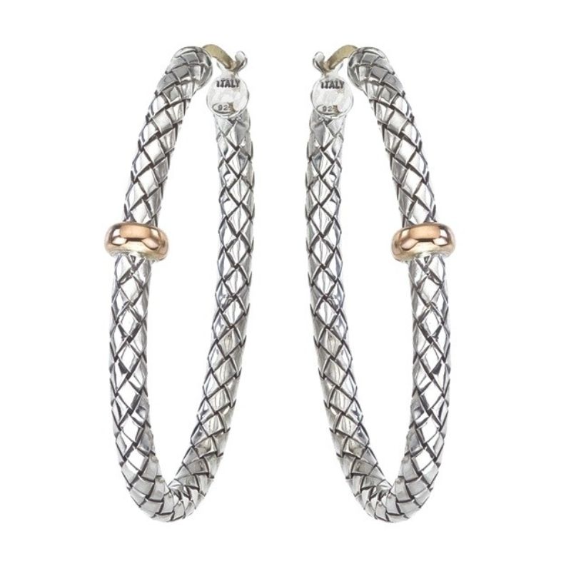 Sterling Silver/18KY Large Oval Basket Weave Hoop Earrings VHE 1074