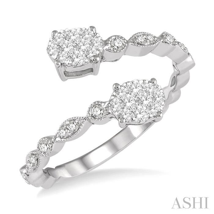 OVAL SHAPE 2 STONE LOVEBRIGHT DIAMOND FASHION OPEN RING