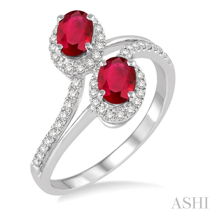 OVAL SHAPE 2 GEMSTONE & HALO DIAMOND FASHION RING
