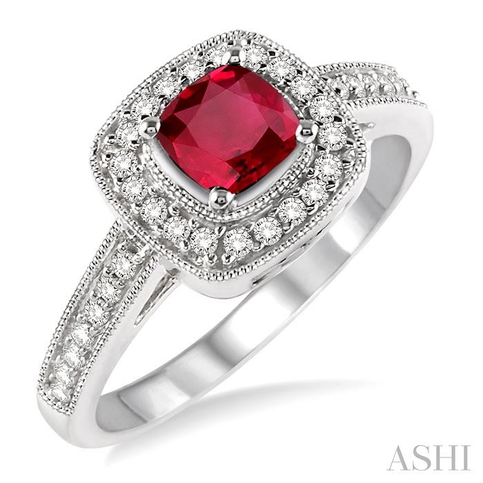 GEMSTONE & HALO DIAMOND RING