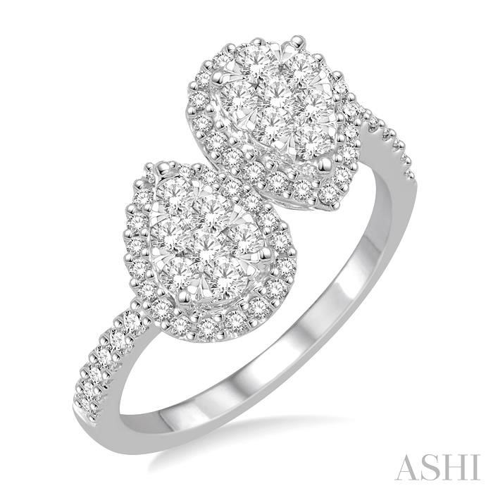 PEAR SHAPE 2 STONE LOVEBRIGHT DIAMOND FASHION RING